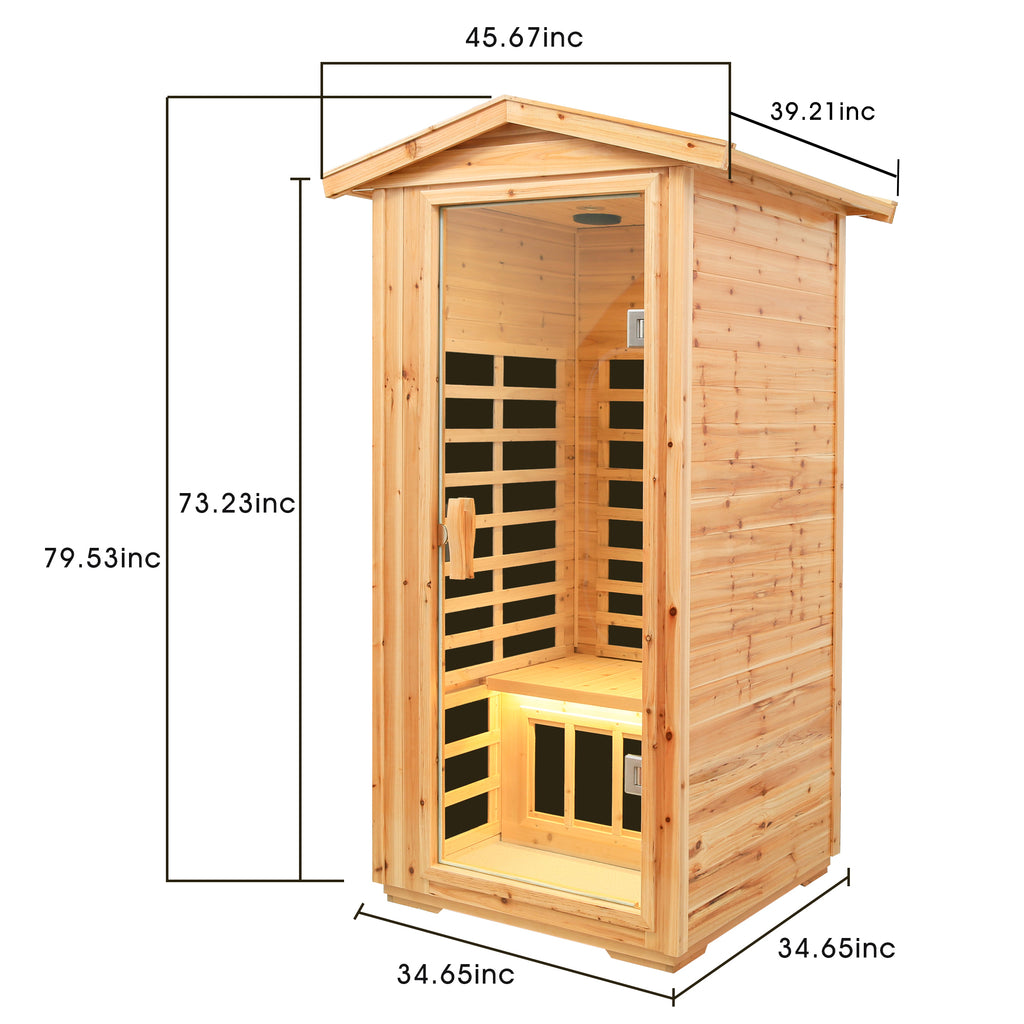 1-Person Far-Infrared Outdoor Sauna - Fir Wood Backyard Sauna