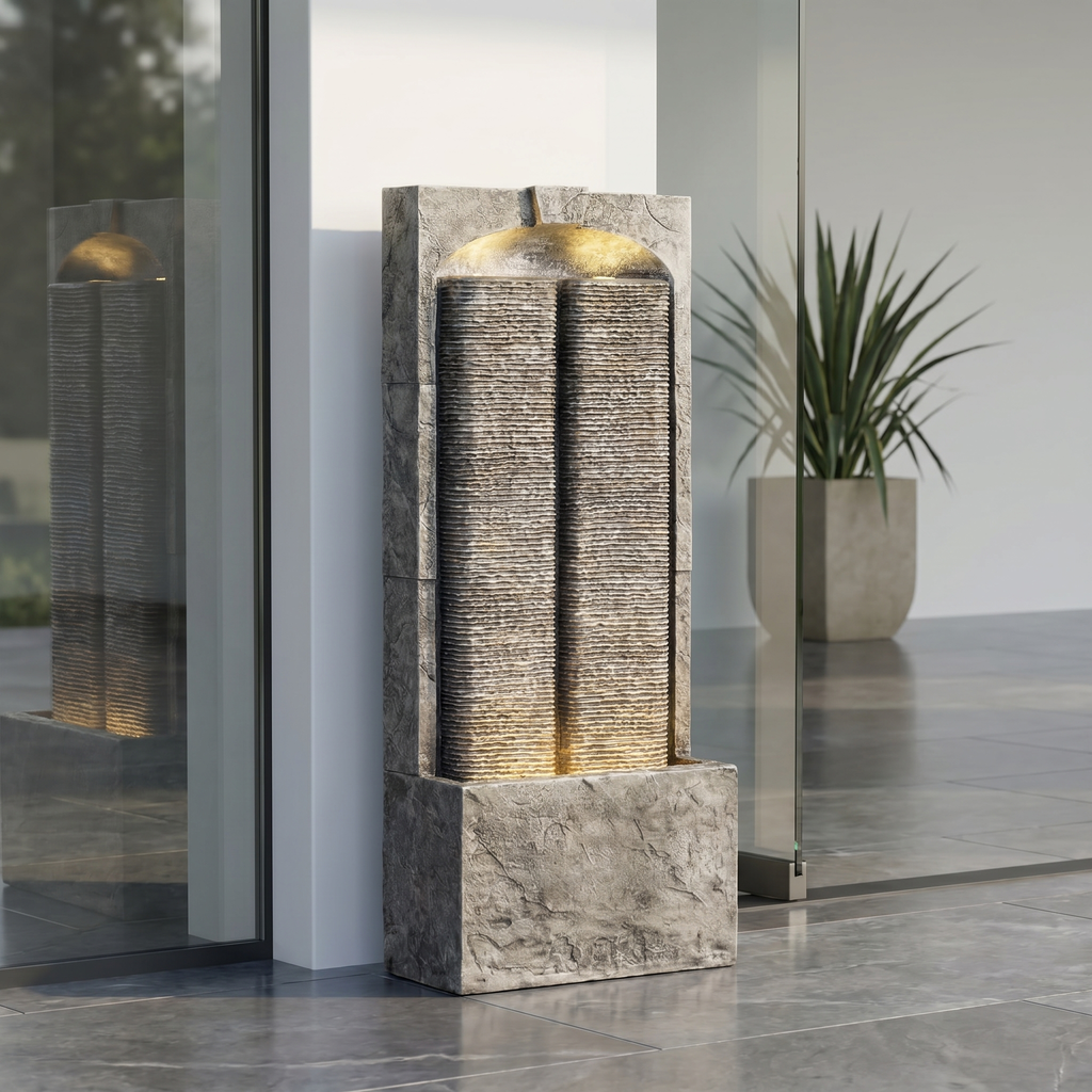 Outdoor Water Fountain with Cascading Lights