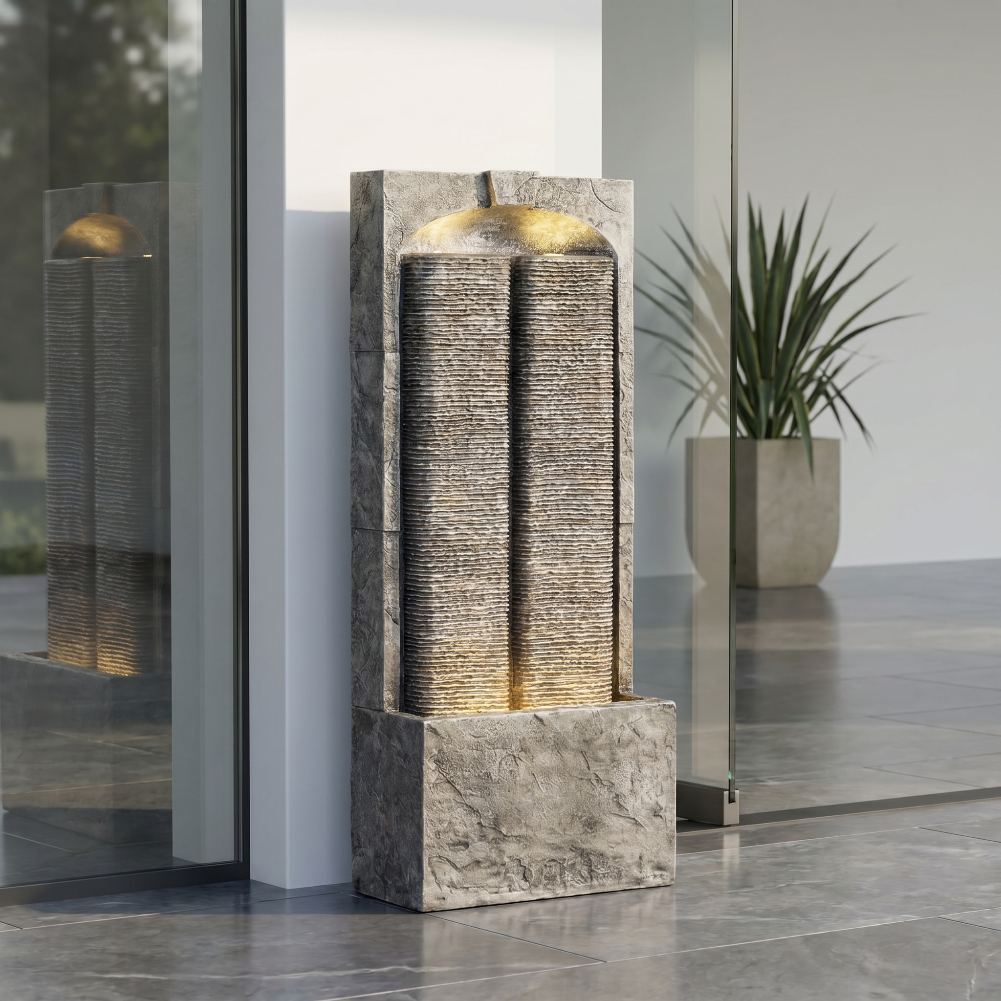 Outdoor Water Fountain with Cascading Lights