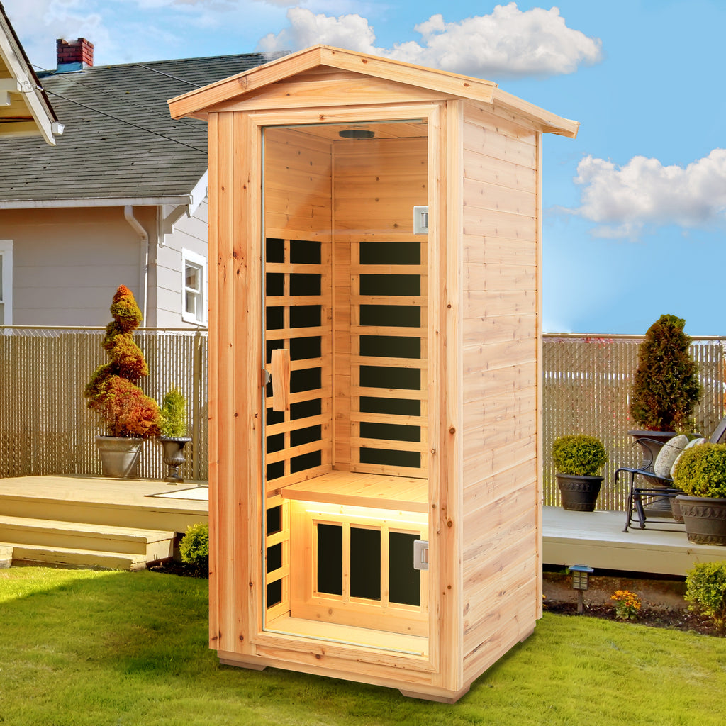 1-Person Far-Infrared Outdoor Sauna - Fir Wood Backyard Sauna