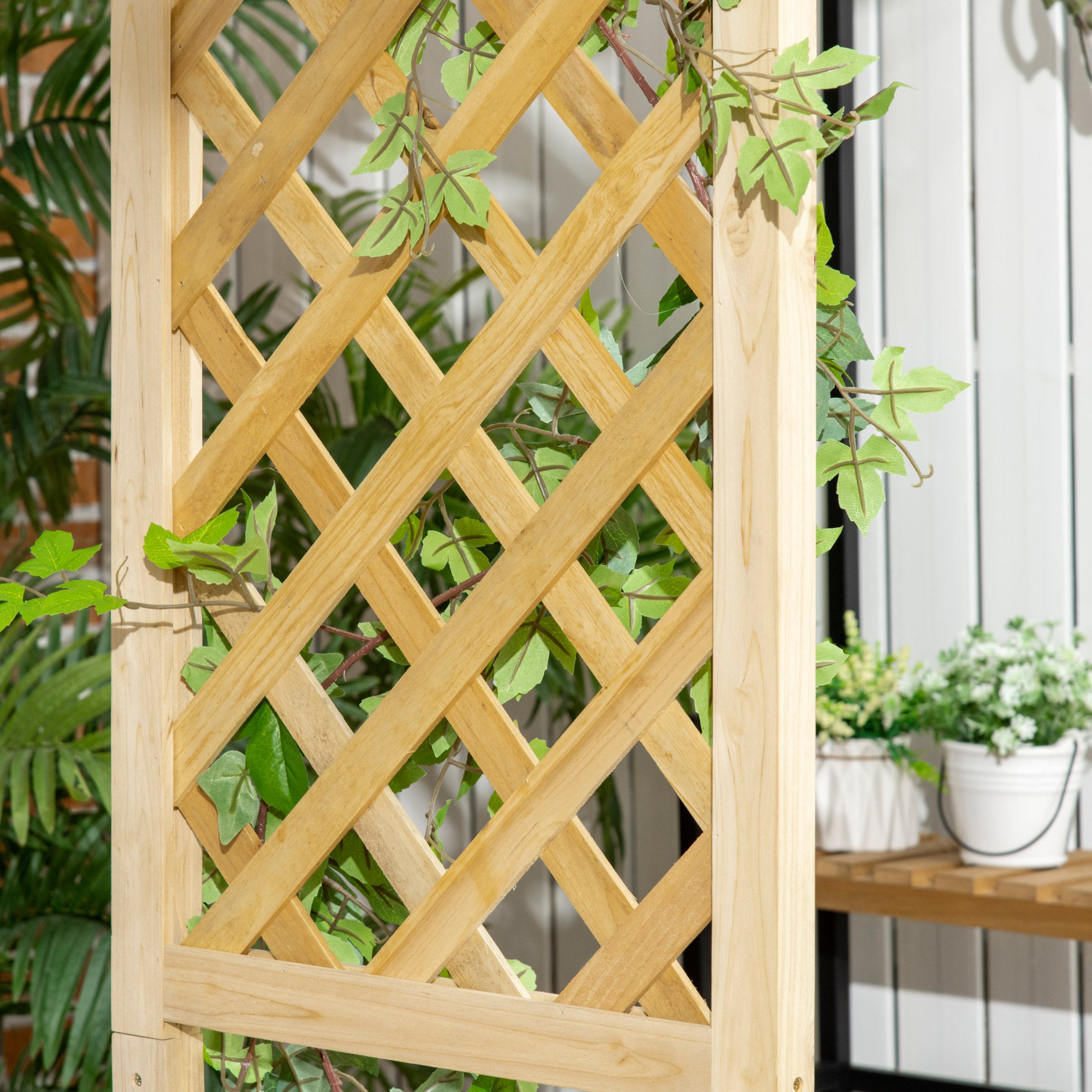 Patio Garden Bench Arbor Arch with Pergola and 2 Trellises, 3 Seat Natural Wooden Outdoor Bench for Grape Vines & Climbing Pl
