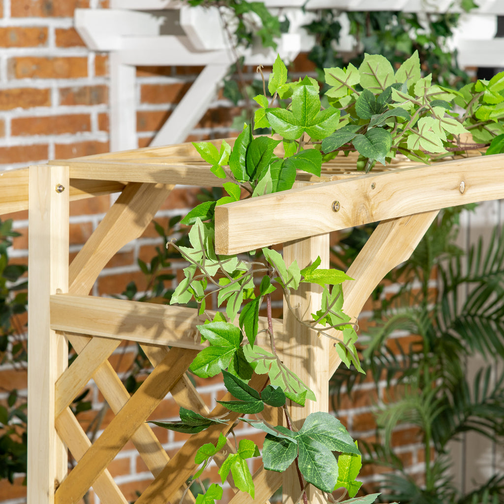 Patio Garden Bench Arbor Arch with Pergola and 2 Trellises, 3 Seat Natural Wooden Outdoor Bench for Grape Vines & Climbing Pl