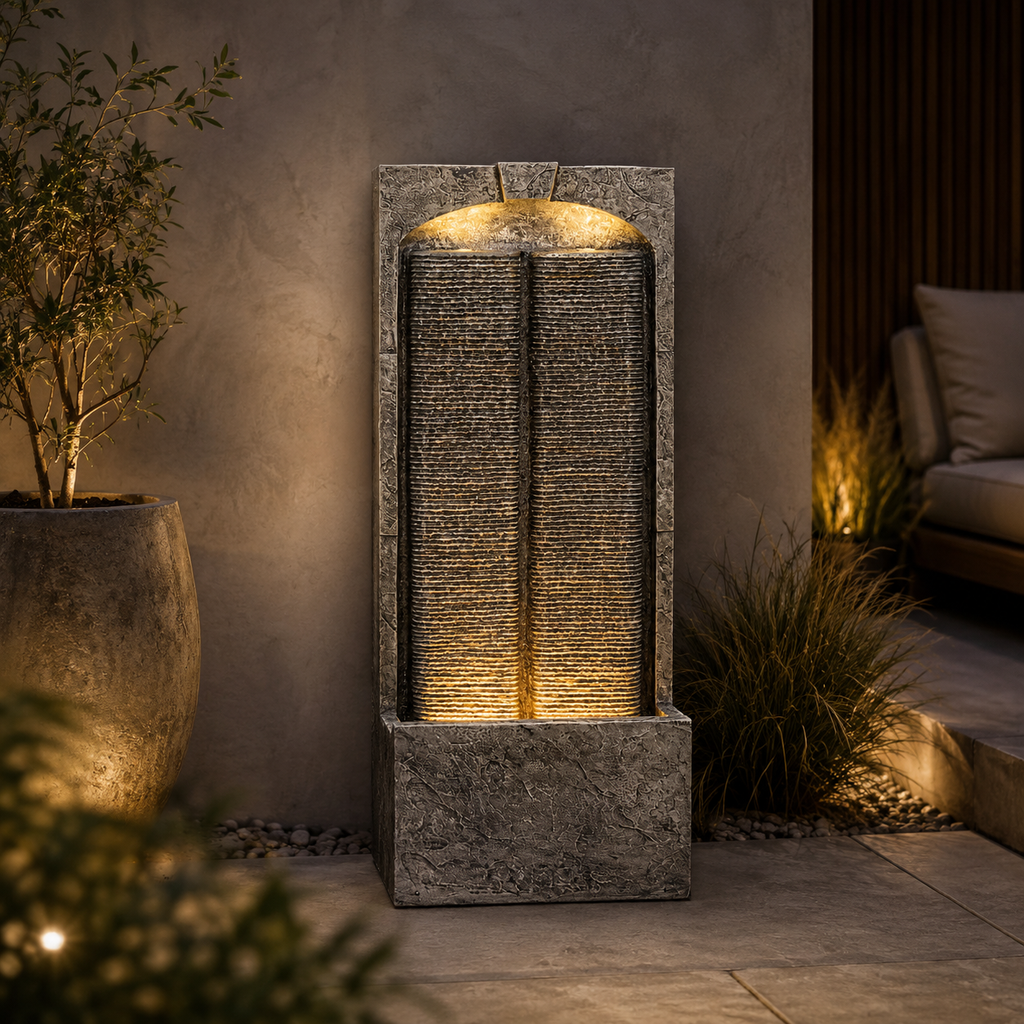 Outdoor Water Fountain with Cascading Lights