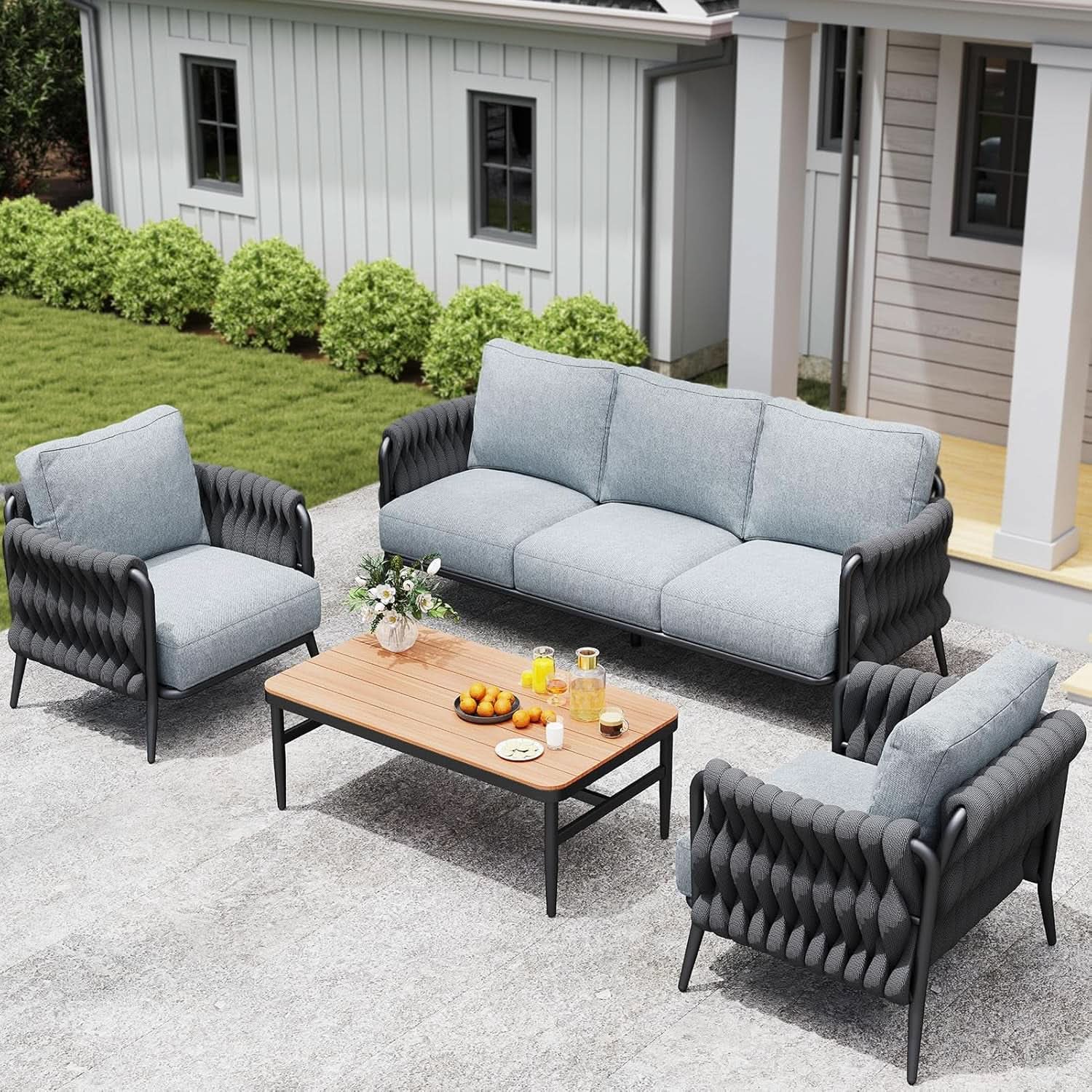 Outdoor Patio Conversation Set with Waterproof Cushions