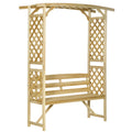 Patio Garden Bench Arbor Arch with Pergola and 2 Trellises, 3 Seat Natural Wooden Outdoor Bench for Grape Vines & Climbing Pl