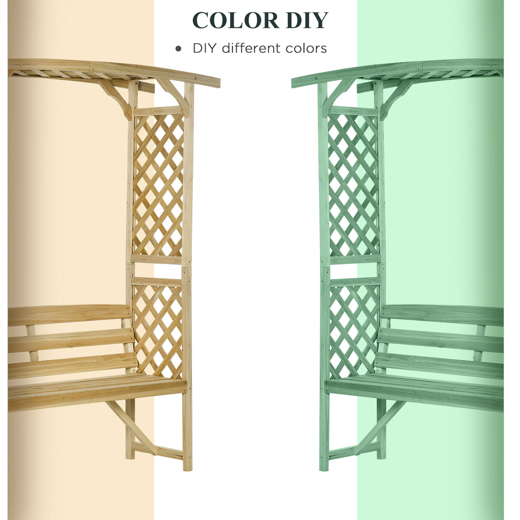 Patio Garden Bench Arbor Arch with Pergola and 2 Trellises, 3 Seat Natural Wooden Outdoor Bench for Grape Vines & Climbing Pl