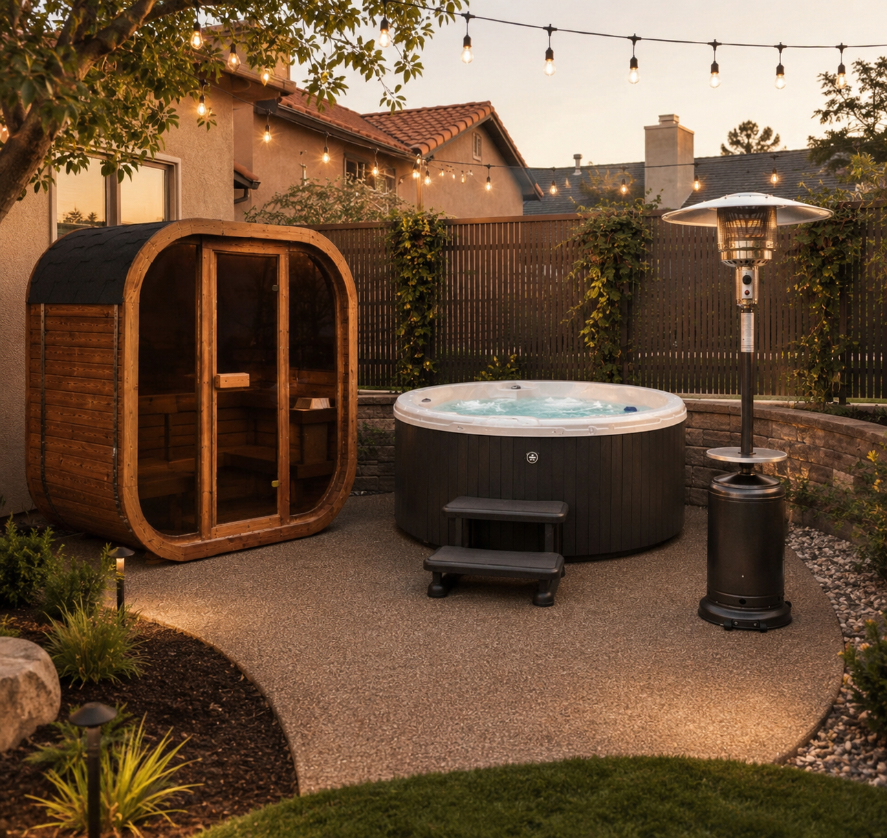 Summit Backyard Retreat Package: Sauna, Hot Tub + Patio Heater