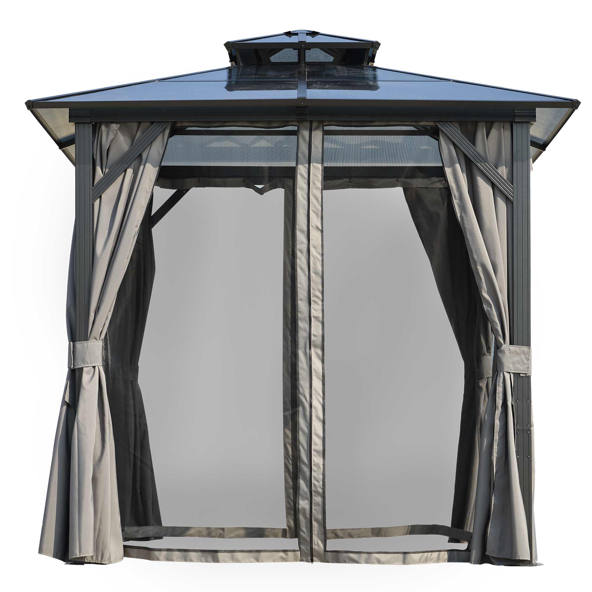 Outdoor Grill Gazebo 8 x 8FT, Hardtop BBQ Gazebo with UV-Resistant Polycarbonate Roof & Storage Hooks for Patio, Lawn, Garden