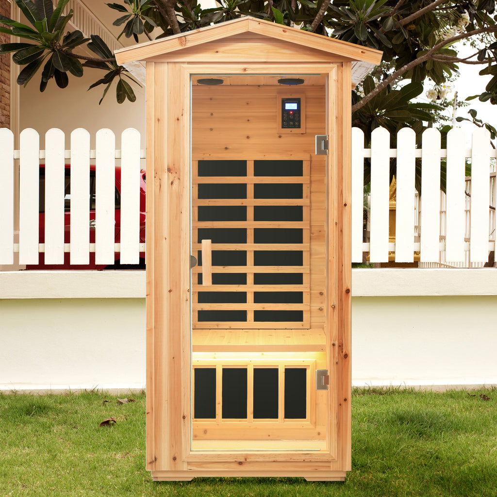1-Person Far-Infrared Outdoor Sauna - Fir Wood Backyard Sauna