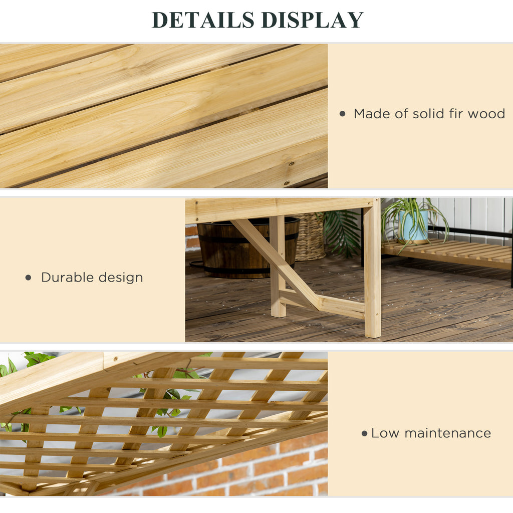 Patio Garden Bench Arbor Arch with Pergola and 2 Trellises, 3 Seat Natural Wooden Outdoor Bench for Grape Vines & Climbing Pl