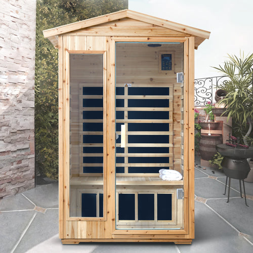 2-Person Far-Infrared Outdoor Sauna - Fir Wood Backyard Sauna