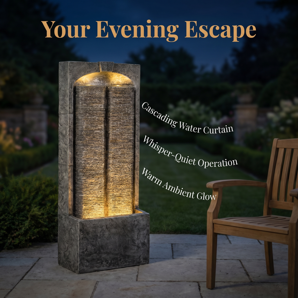 Outdoor Water Fountain with Cascading Lights