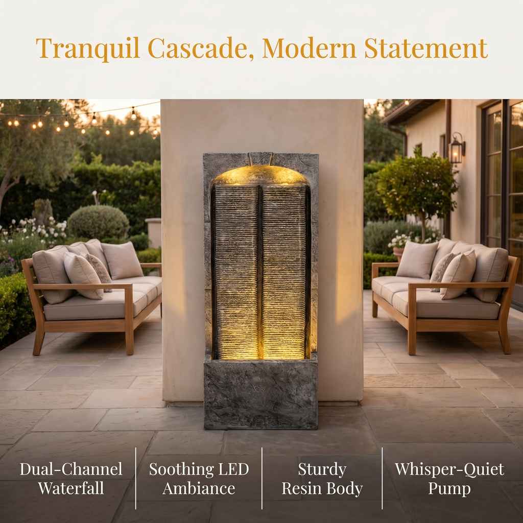 Outdoor Water Fountain with Cascading Lights