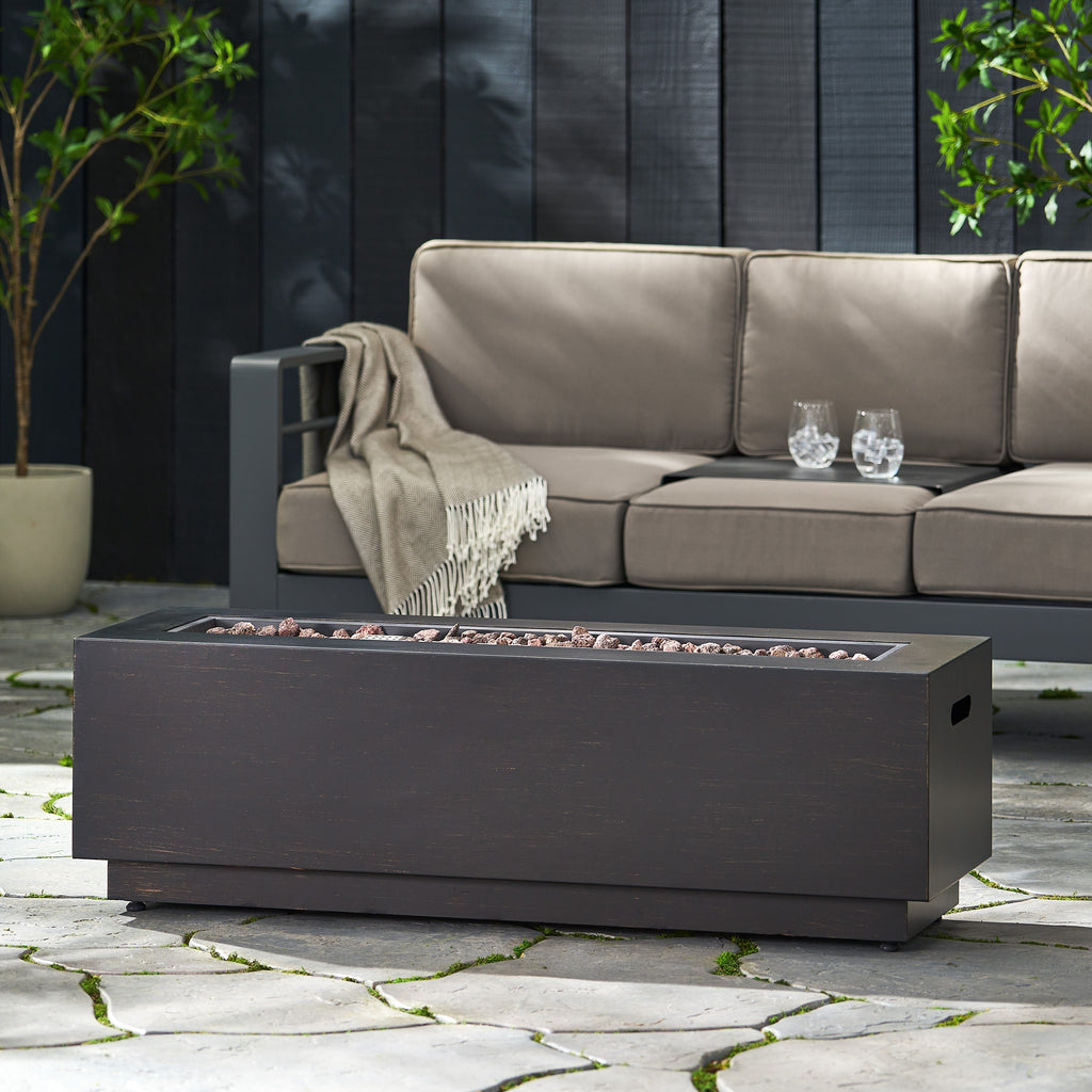 40" Outdoor 50,000 BTU Rectangular Iron Propane Outdoor Fire Pit, Dark Gray (Tank Cover not Included)