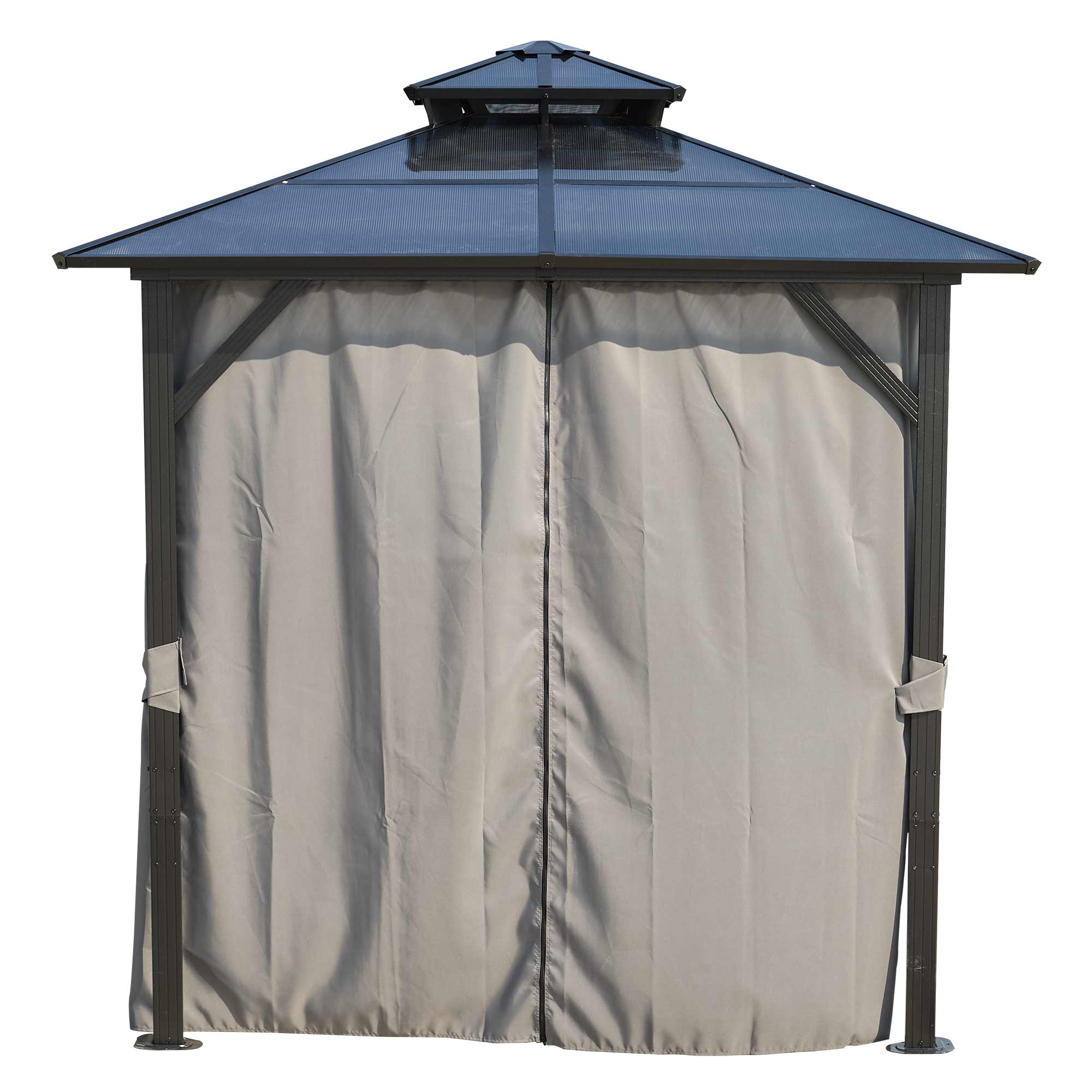 Outdoor Grill Gazebo 8 x 8FT, Hardtop BBQ Gazebo with UV-Resistant Polycarbonate Roof & Storage Hooks for Patio, Lawn, Garden