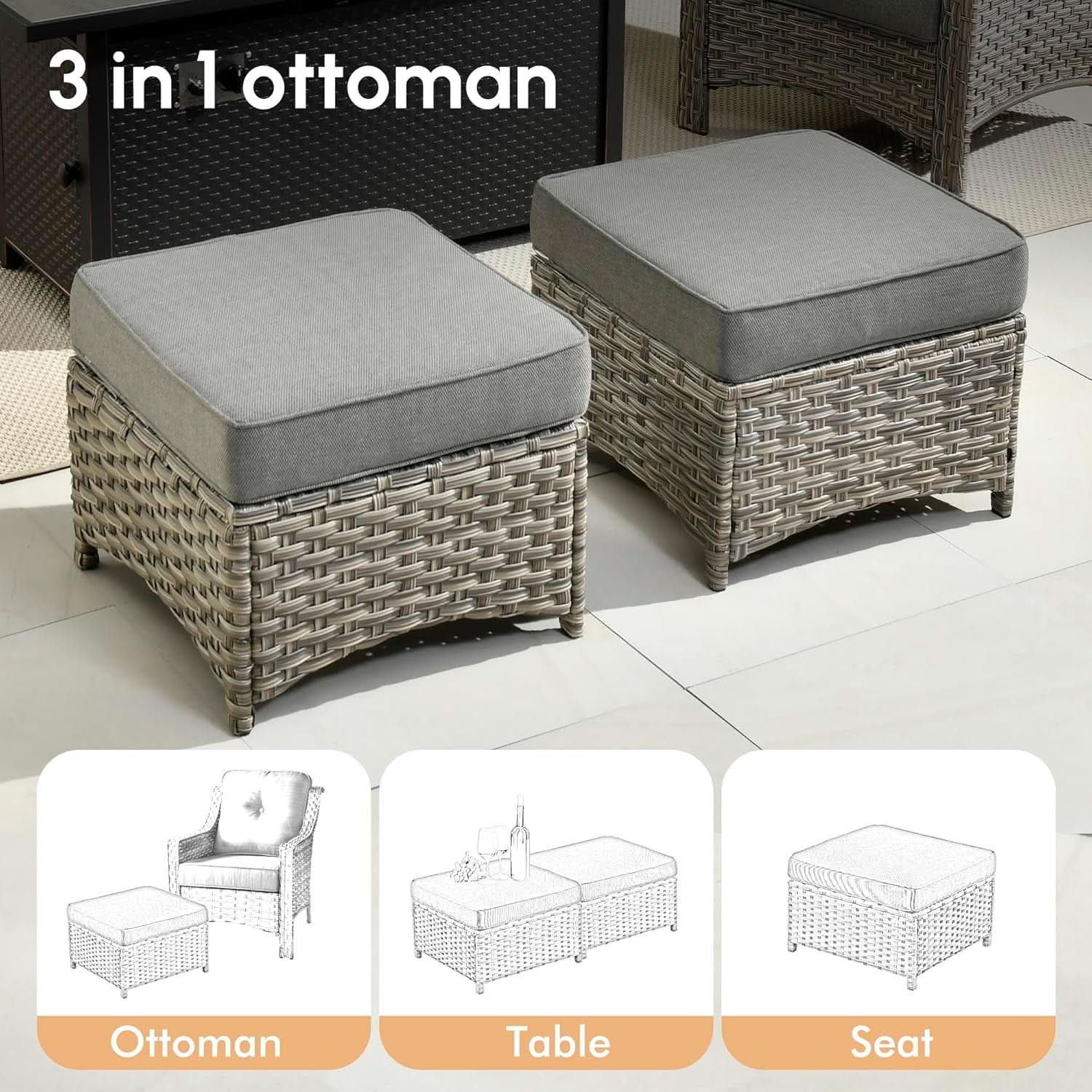 Outdoor Patio Conversation Set with Fire Pit and Ottomans