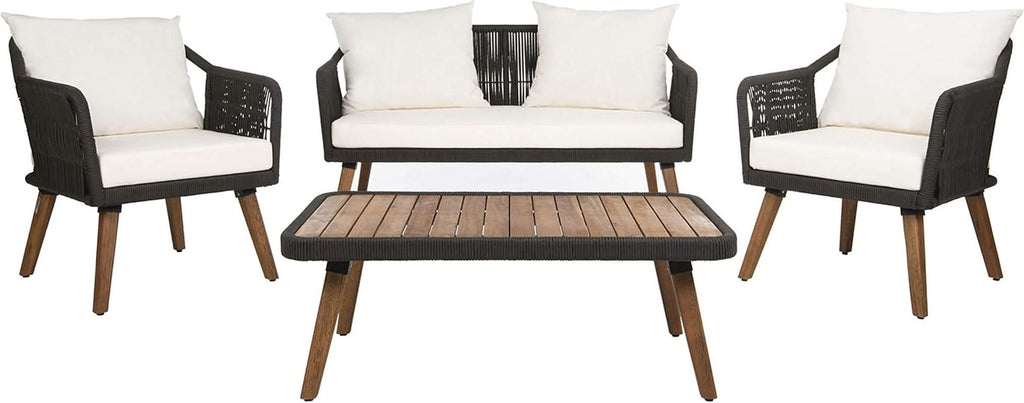 Outdoor Patio 4-Piece Eucalyptus Rope Furniture Set