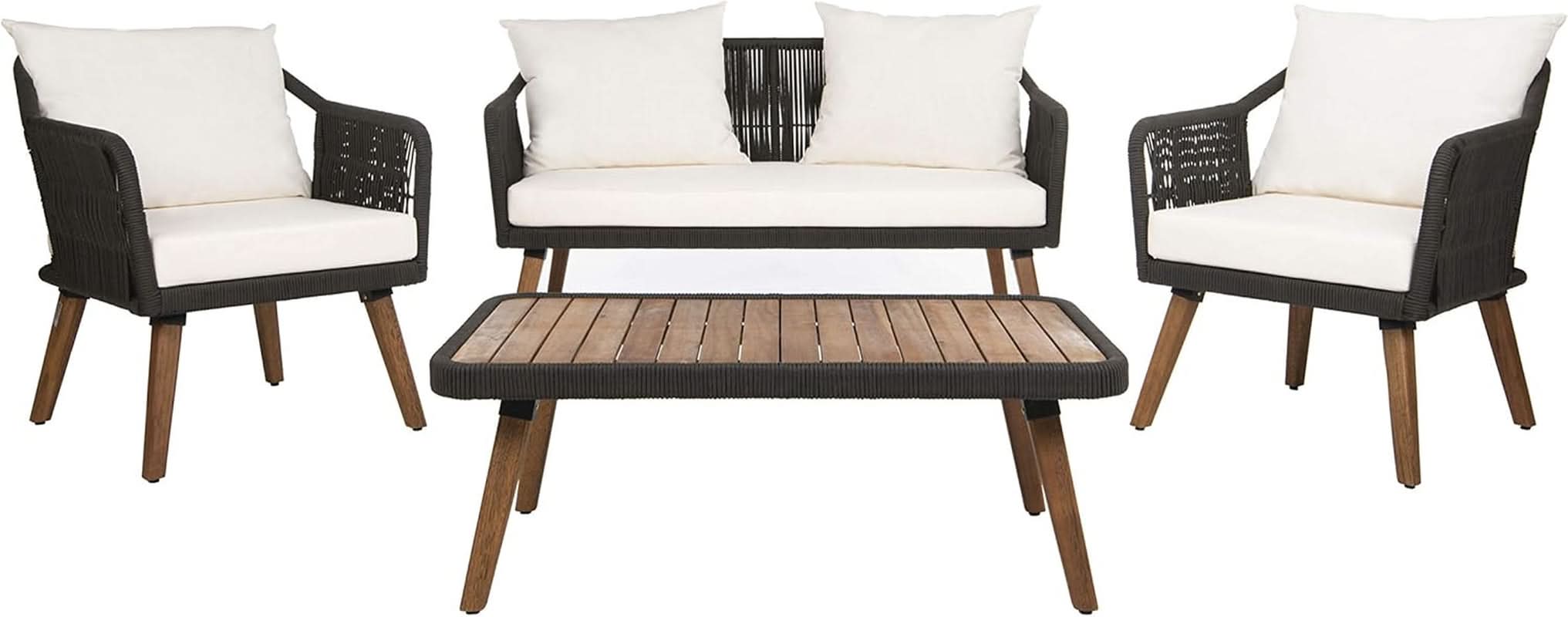 Outdoor Patio 4-Piece Eucalyptus Rope Furniture Set