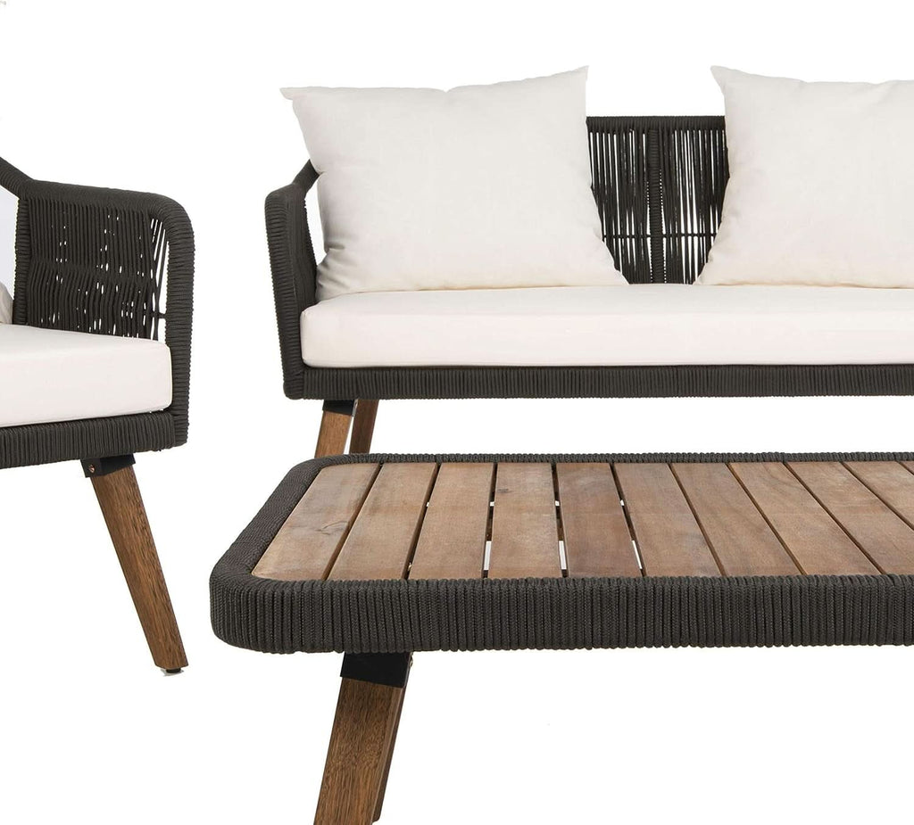 Outdoor Patio 4-Piece Eucalyptus Rope Furniture Set