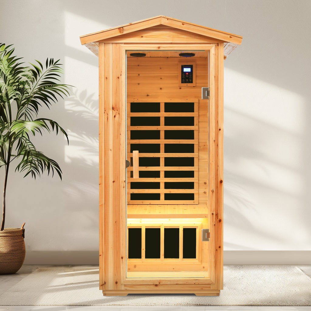 1-Person Far-Infrared Outdoor Sauna - Fir Wood Backyard Sauna