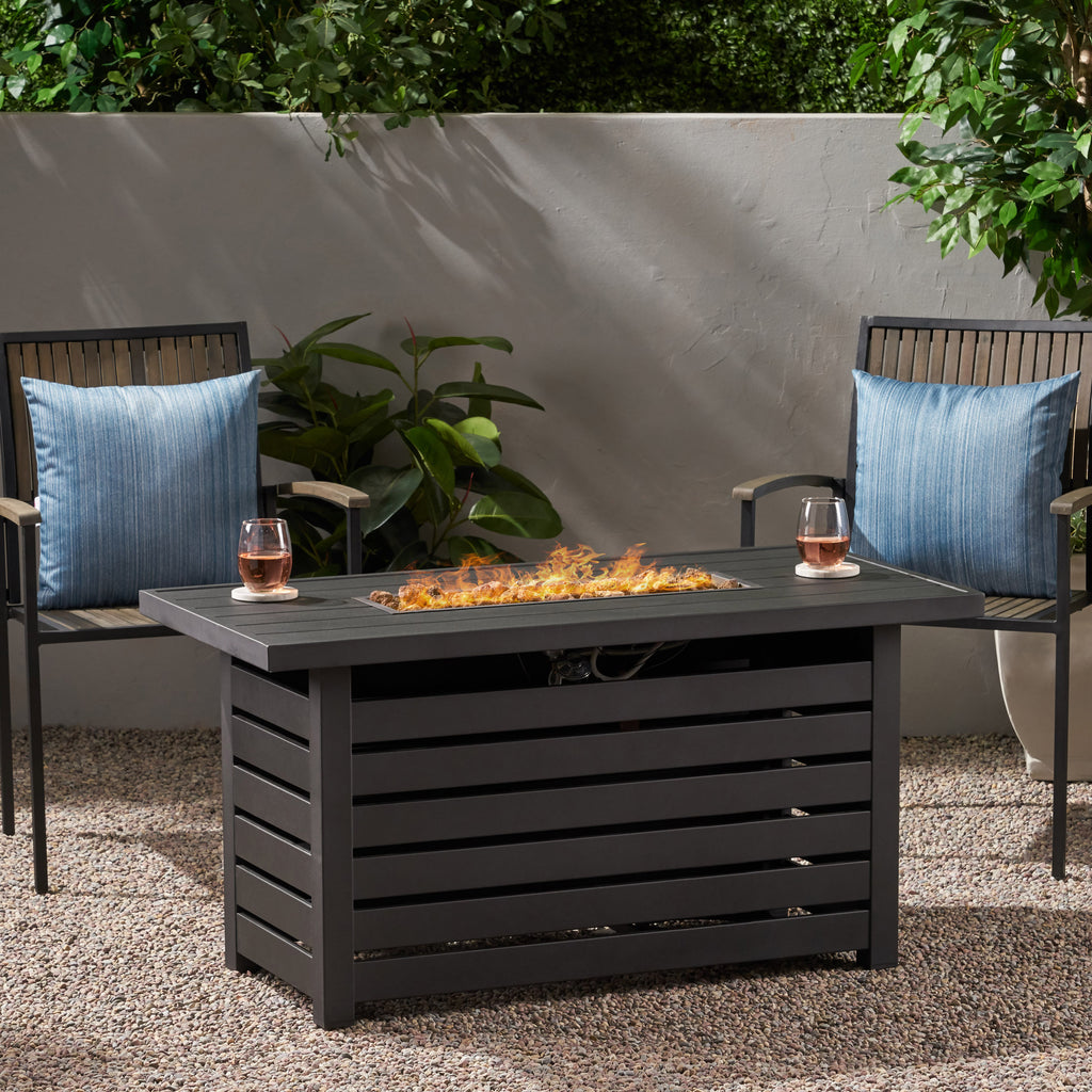 Rectangular Iron Outdoor Fire Pit - 30,000 BTU - Tank Cover Inside