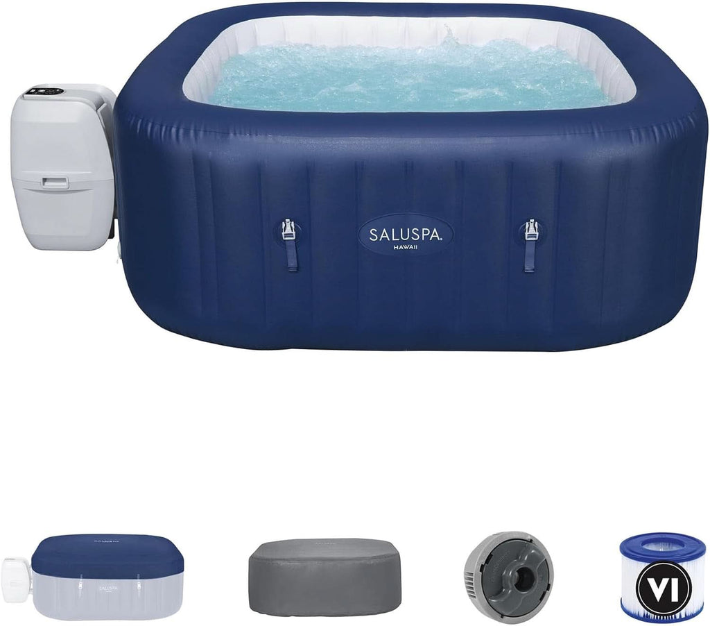 Blue 6-Person Inflatable Hot Tub Square with 140 Jets - Portable Outdoor Spa