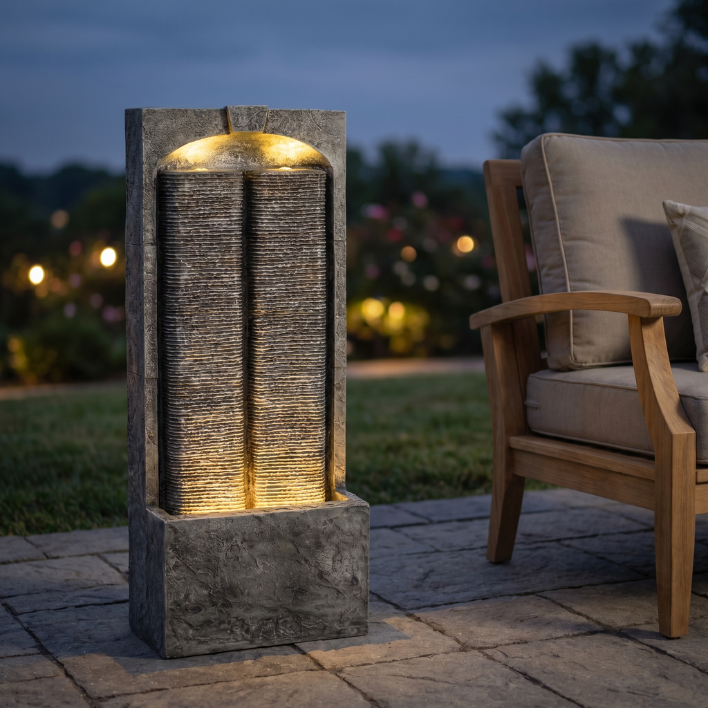 Outdoor Water Fountain with Cascading Lights