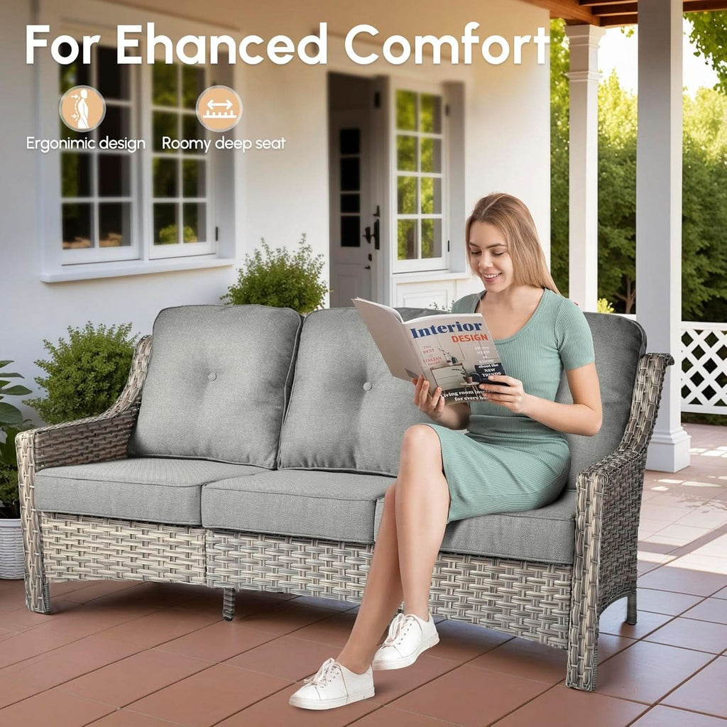 Outdoor Patio Conversation Set with Fire Pit and Ottomans