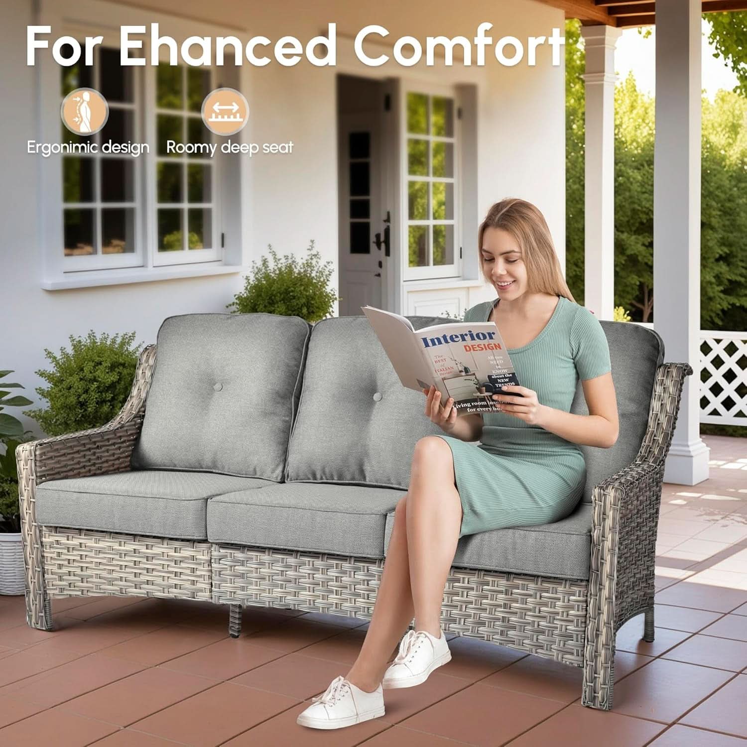 Outdoor Patio Conversation Set with Fire Pit and Ottomans