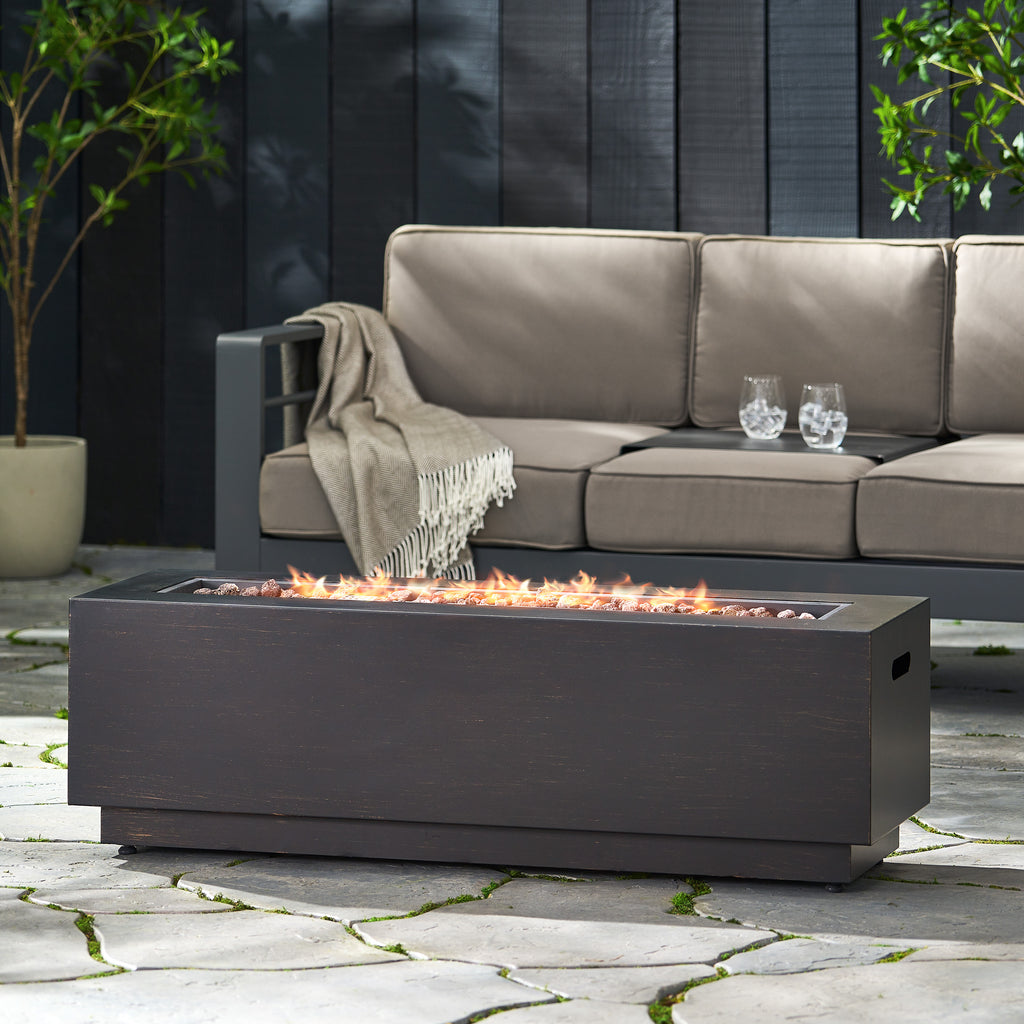 40" Outdoor 50,000 BTU Rectangular Iron Propane Outdoor Fire Pit, Dark Gray (Tank Cover not Included)