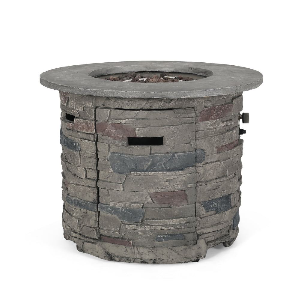 Outdoor 32" Round MGO Propane Fire Pit, Gray Top - 40,000 BTU