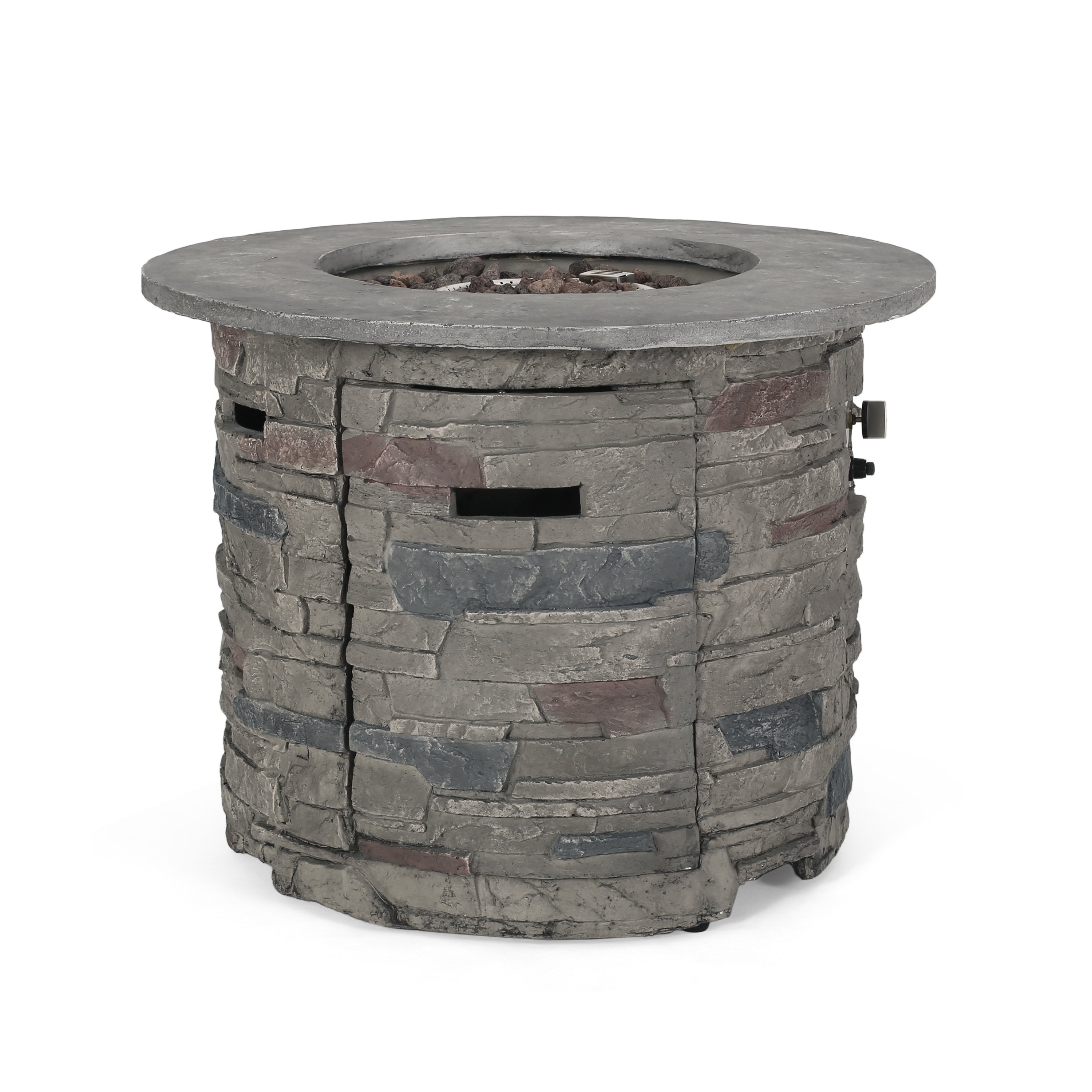 Outdoor 32" Round MGO Propane Fire Pit, Gray Top - 40,000 BTU