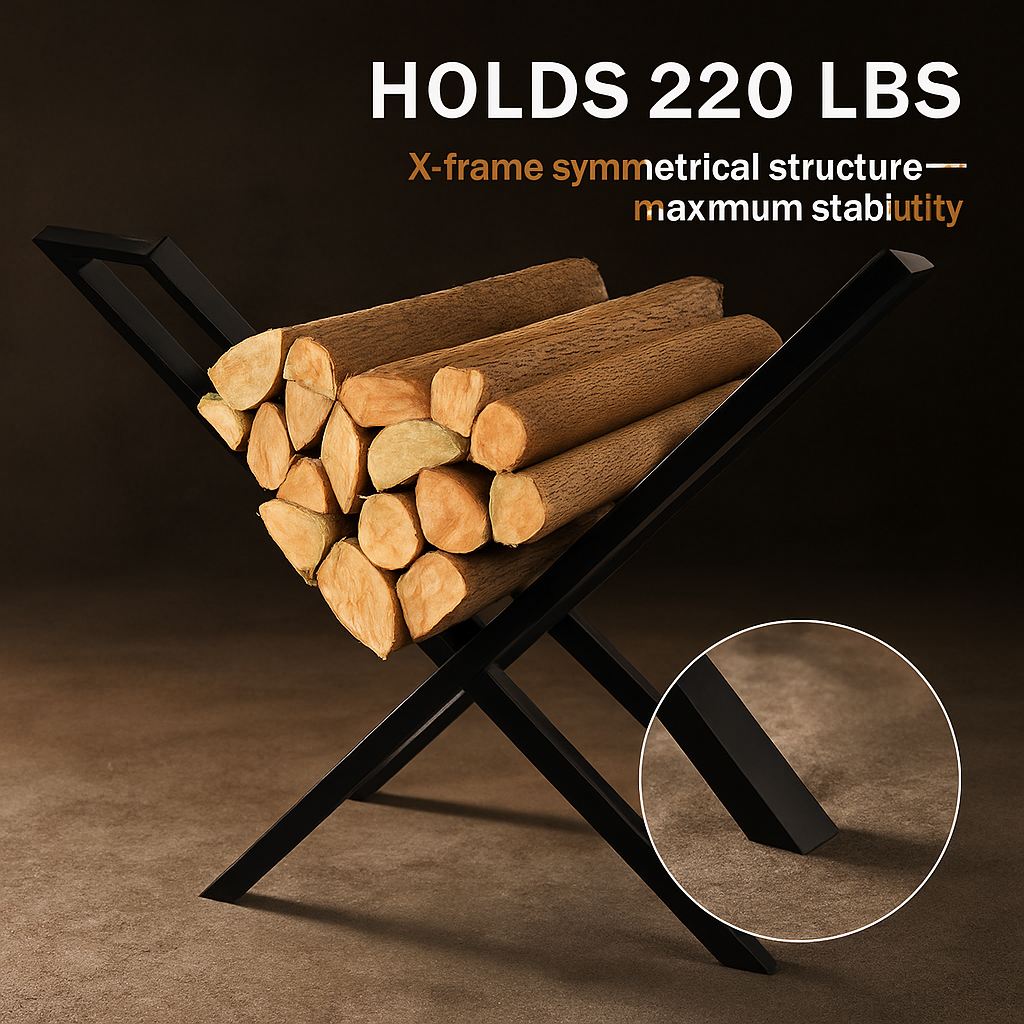 Firewood Log Rack - Steel X-Frame Storage Holder