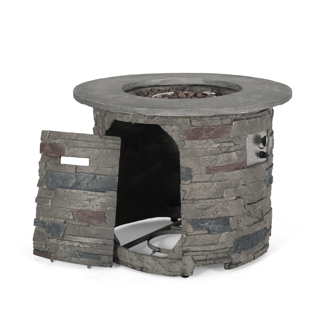 Outdoor 32" Round MGO Propane Fire Pit, Gray Top - 40,000 BTU