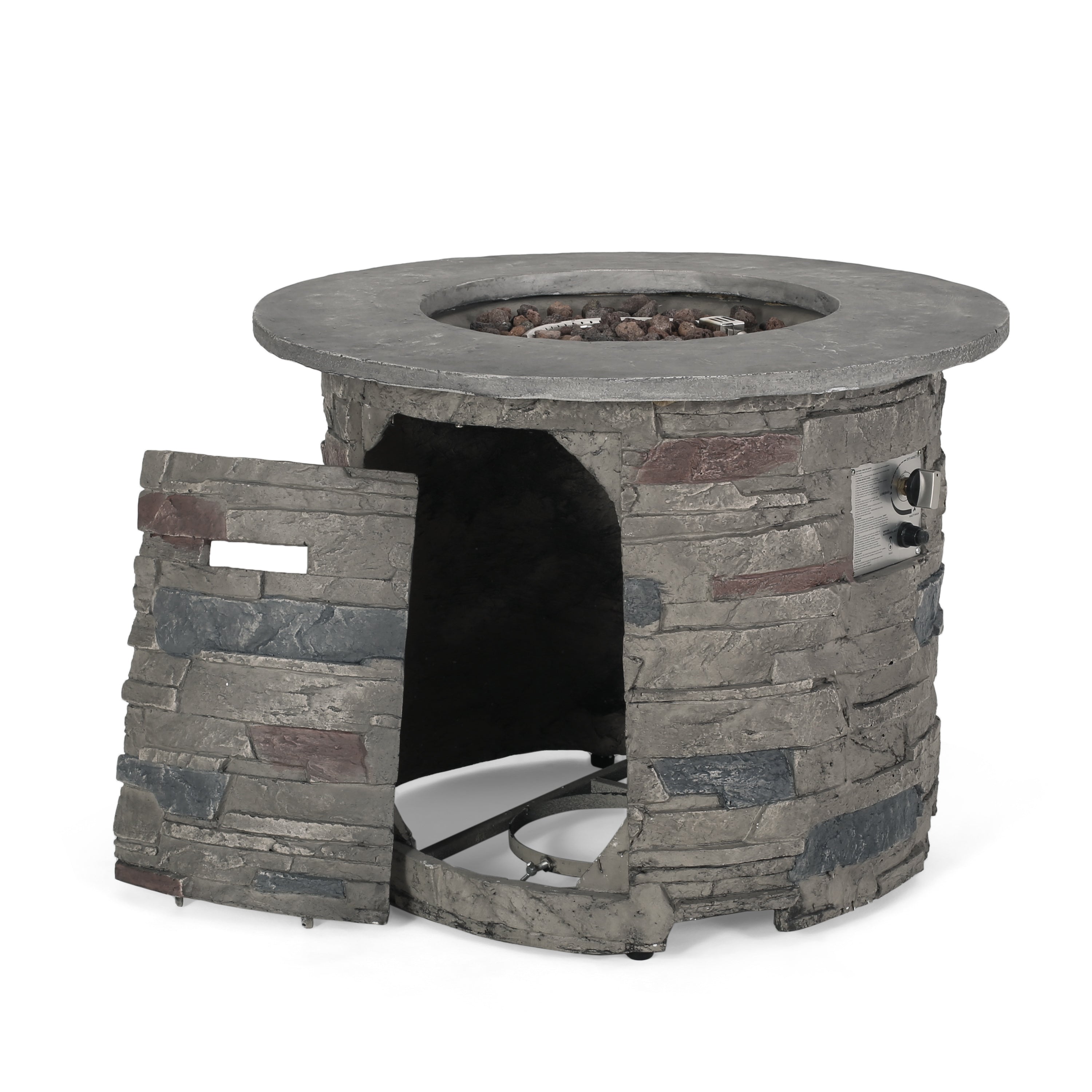 Outdoor 32" Round MGO Propane Fire Pit, Gray Top - 40,000 BTU