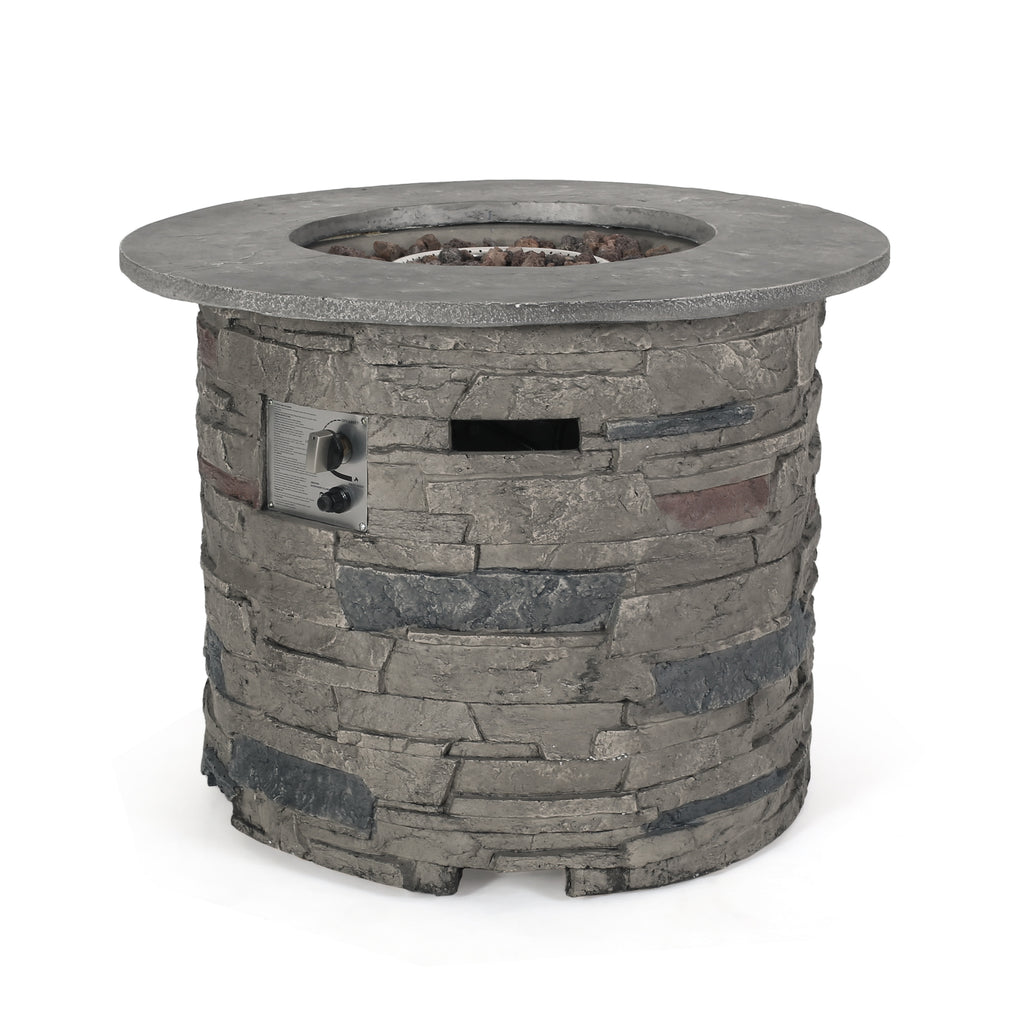 Outdoor 32" Round MGO Propane Fire Pit, Gray Top - 40,000 BTU