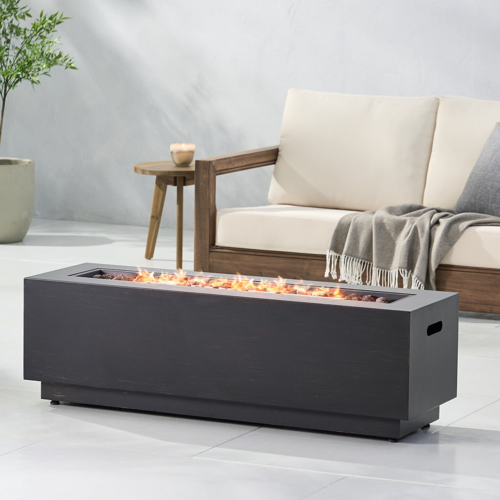 40" Outdoor 50,000 BTU Rectangular Iron Propane Outdoor Fire Pit, Dark Gray (Tank Cover not Included)