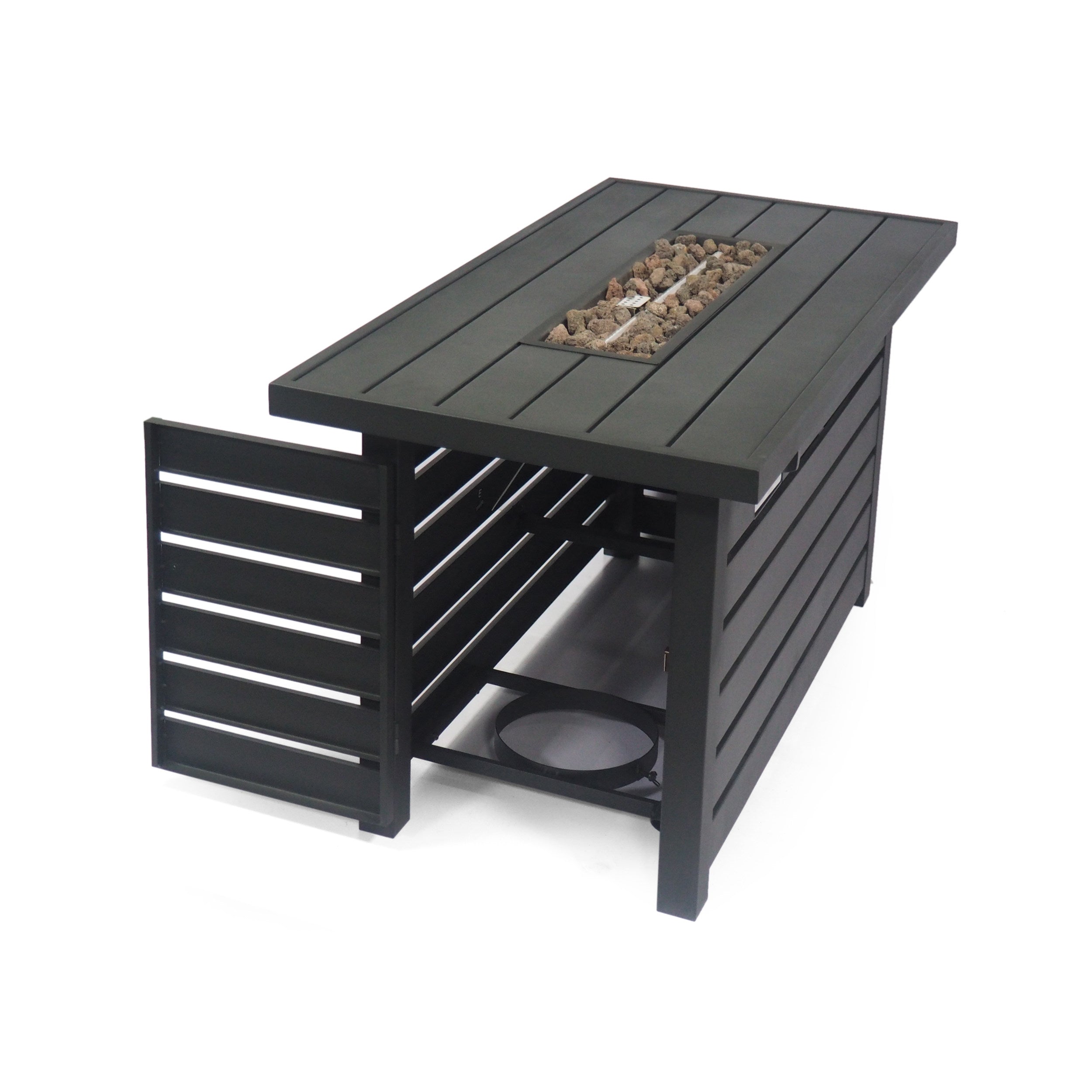 Rectangular Iron Outdoor Fire Pit - 30,000 BTU - Tank Cover Inside