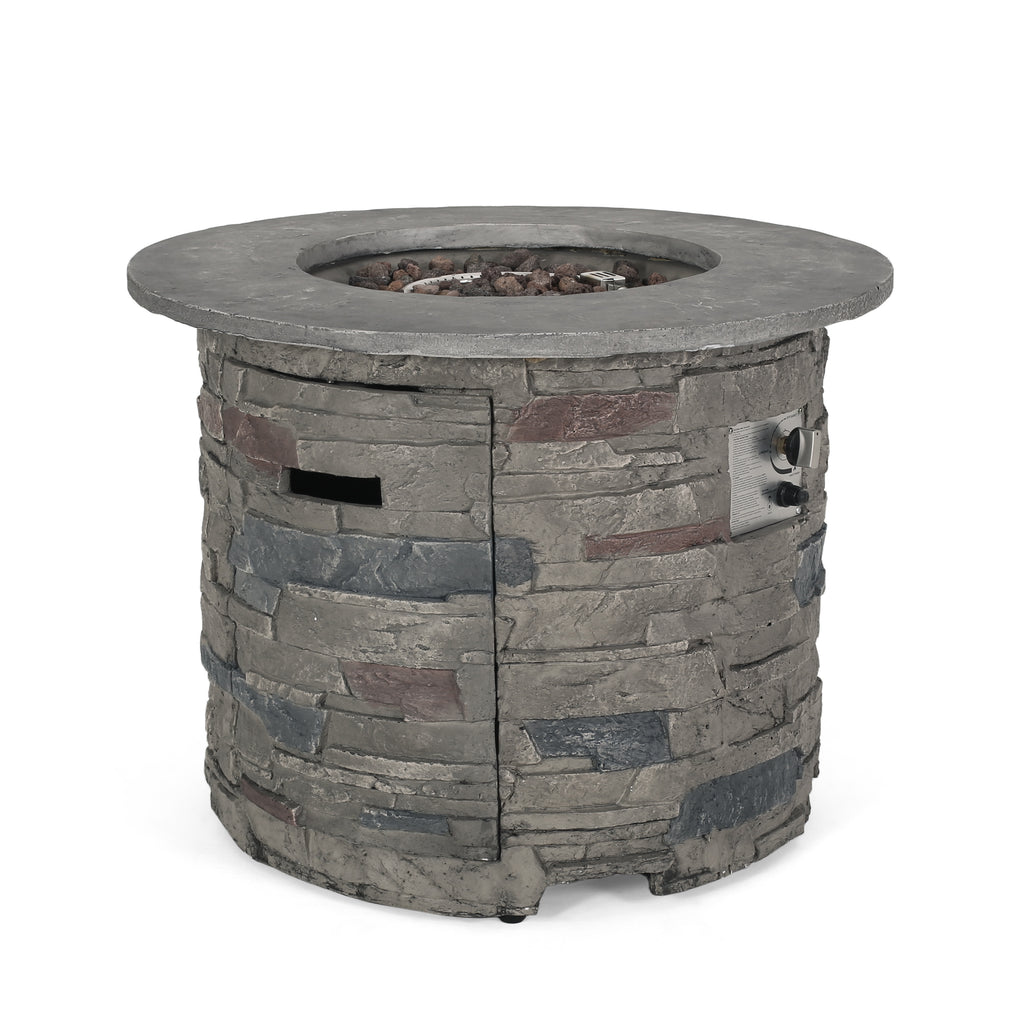 Outdoor 32" Round MGO Propane Fire Pit, Gray Top - 40,000 BTU