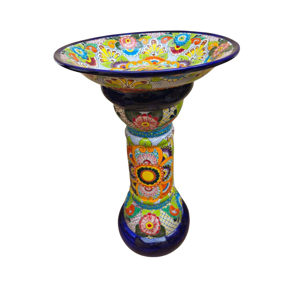 Talavera Bird Bath | Blue Rim Mexican Garden Decor