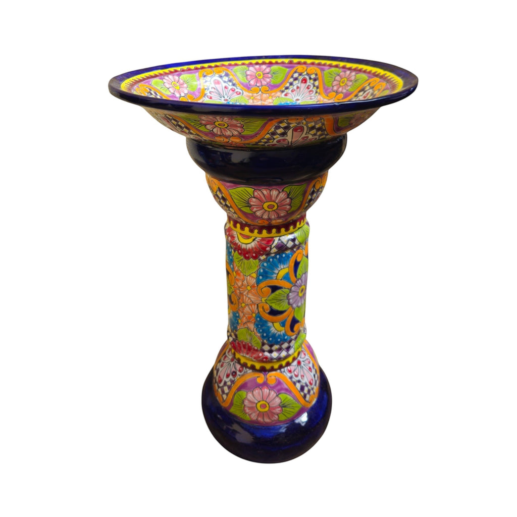 Talavera Bird Bath | Blue Rim Mexican Garden Decor