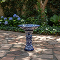 Blue & White Talavera Bird Bath | Mexican Garden Art
