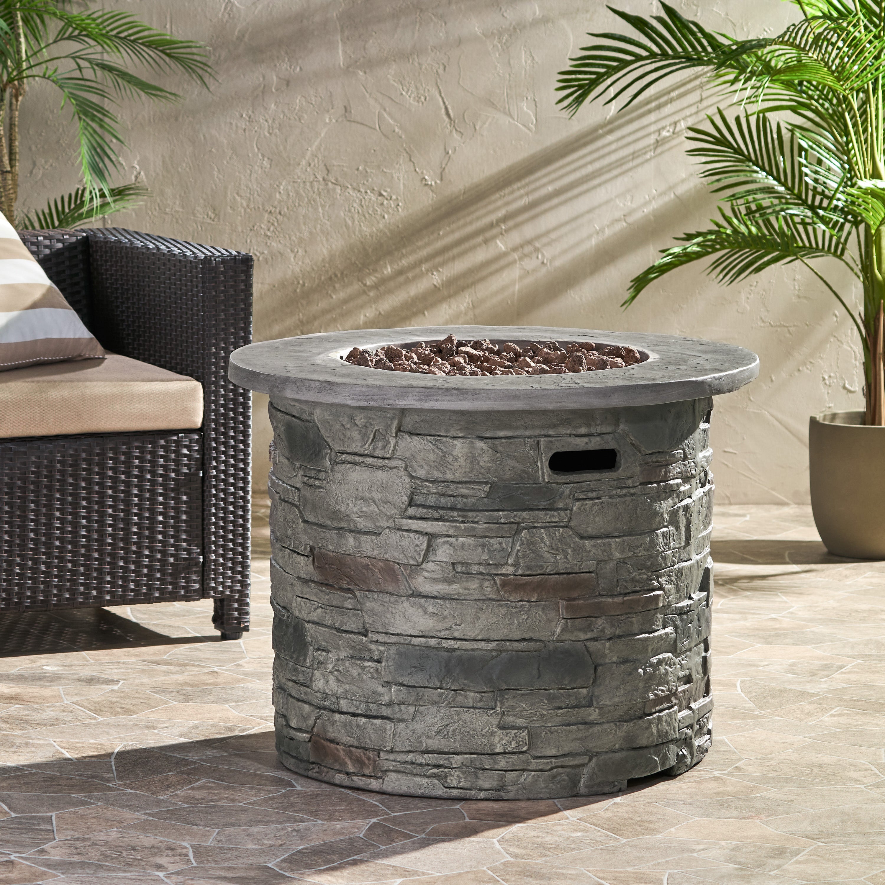 Outdoor 32" Round MGO Propane Fire Pit, Gray Top - 40,000 BTU