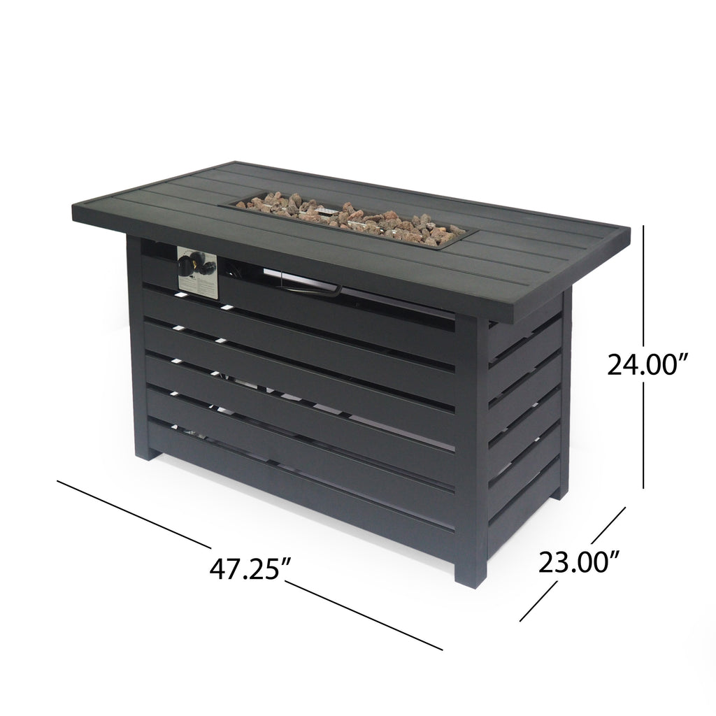 Rectangular Iron Outdoor Fire Pit - 30,000 BTU - Tank Cover Inside