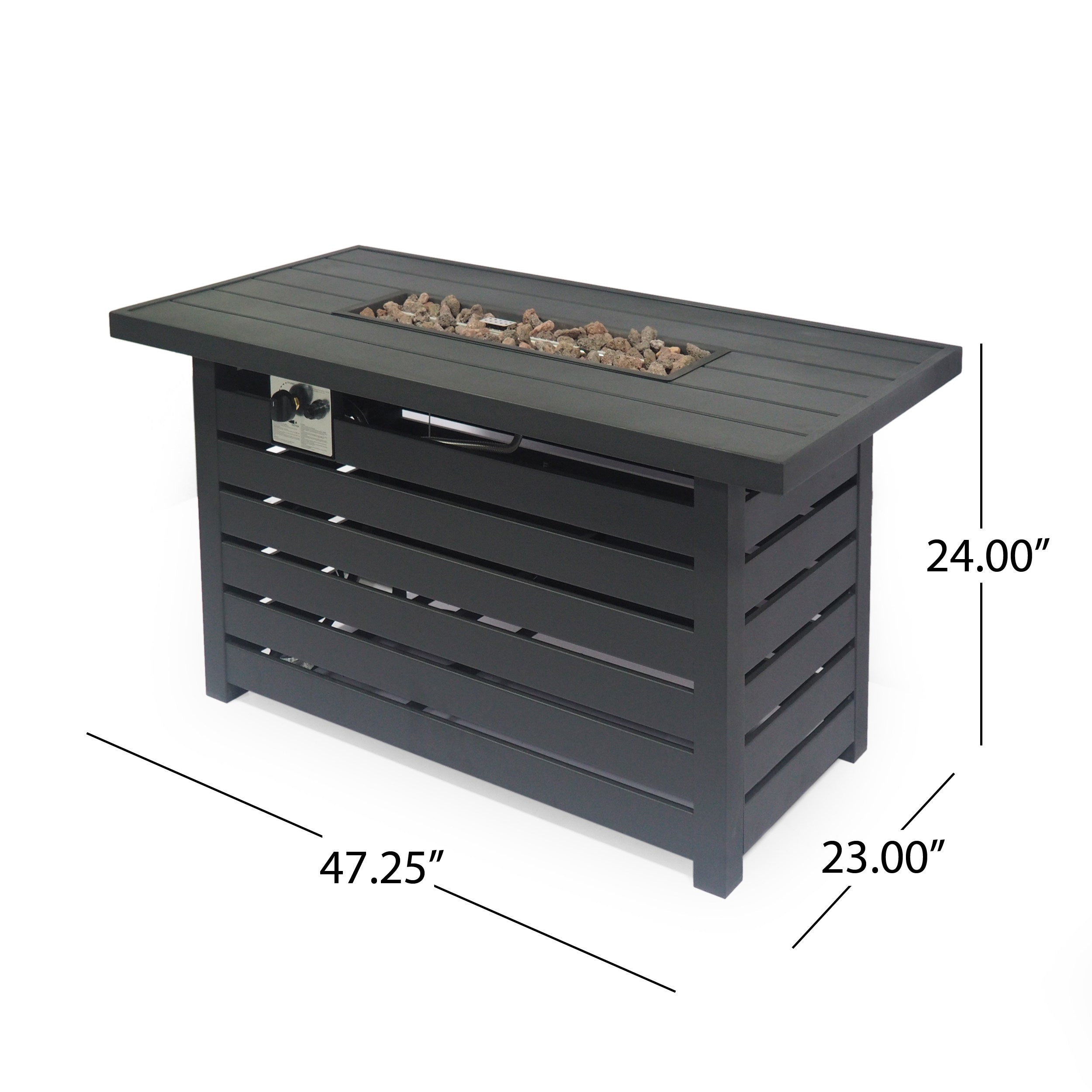 Rectangular Iron Outdoor Fire Pit - 30,000 BTU - Tank Cover Inside
